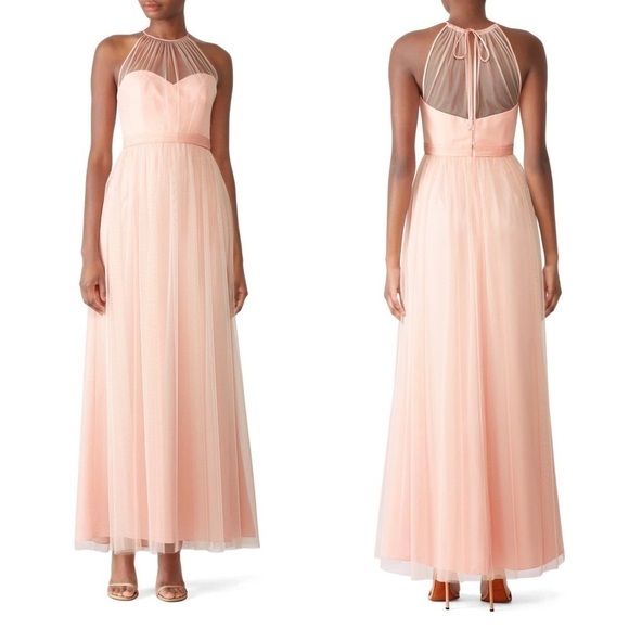 BHLDN AMSALE Maxi Dress Sheer Illusion Halter Ballerina Tulle Formal Gown Sz 10 - Picture 1 of 7